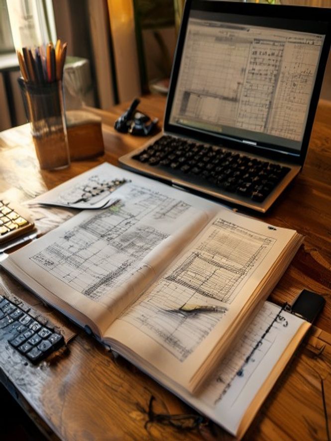 Mesa de trabalho com orçamento aberto